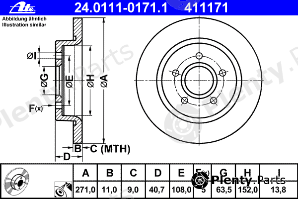  ATE part 24.0111-0171.1 (24011101711) Brake Disc