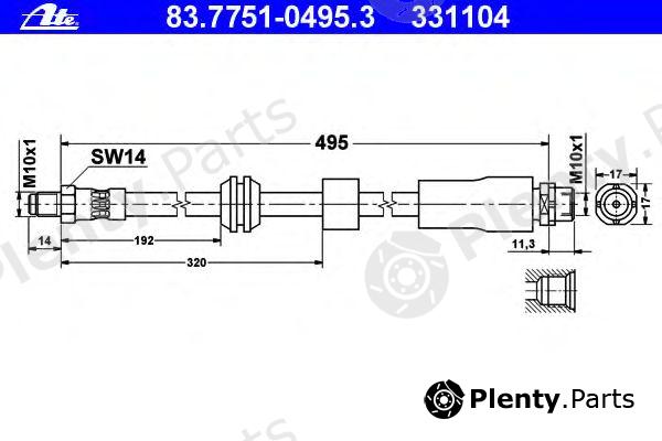  ATE part 83.7751-0495.3 (83775104953) Brake Hose