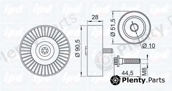  IPD part 15-1026 (151026) Deflection/Guide Pulley, v-ribbed belt