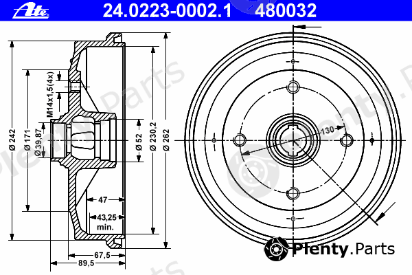  ATE part 24.0223-0002.1 (24022300021) Brake Drum
