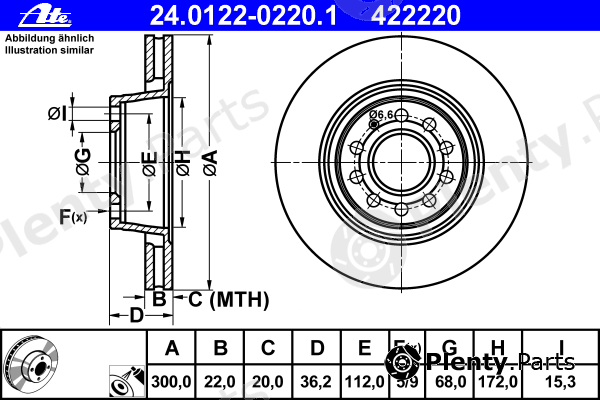  ATE part 24.0122-0220.1 (24012202201) Brake Disc