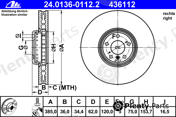  ATE part 24.0136-0112.2 (24013601122) Brake Disc