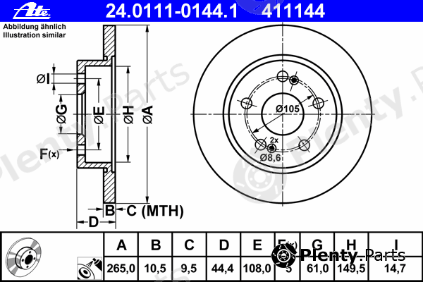  ATE part 24.0111-0144.1 (24011101441) Brake Disc