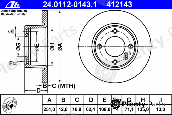  ATE part 24.0112-0143.1 (24011201431) Brake Disc