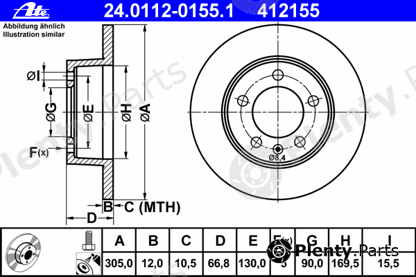  ATE part 24.0112-0155.1 (24011201551) Brake Disc