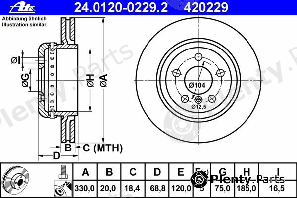  ATE part 24.0120-0229.2 (24012002292) Brake Disc