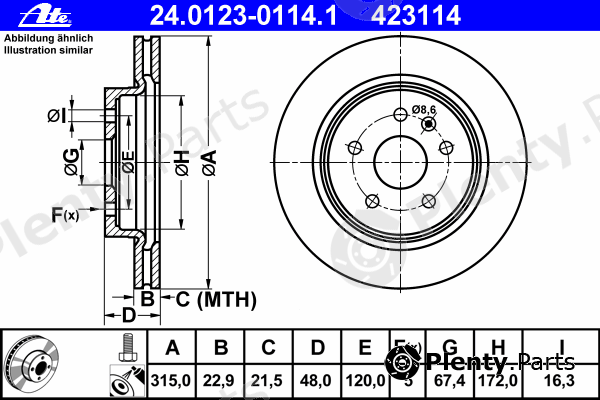  ATE part 24.0123-0114.1 (24012301141) Brake Disc