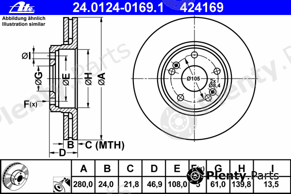  ATE part 24.0124-0169.1 (24012401691) Brake Disc