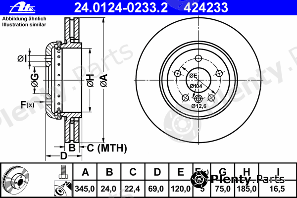  ATE part 24.0124-0233.2 (24012402332) Brake Disc