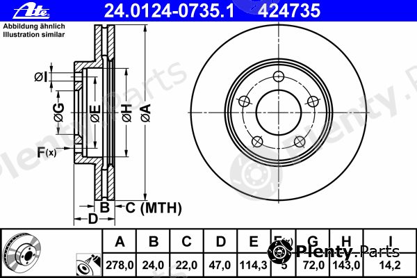  ATE part 24.0124-0735.1 (24012407351) Brake Disc