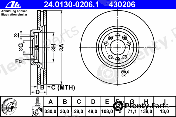  ATE part 24.0130-0206.1 (24013002061) Brake Disc