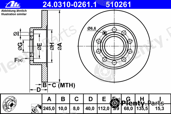  ATE part 24.0310-0261.1 (24031002611) Brake Disc