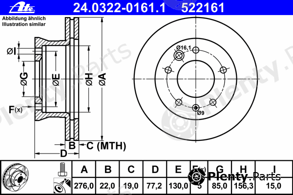  ATE part 24.0322-0161.1 (24032201611) Brake Disc