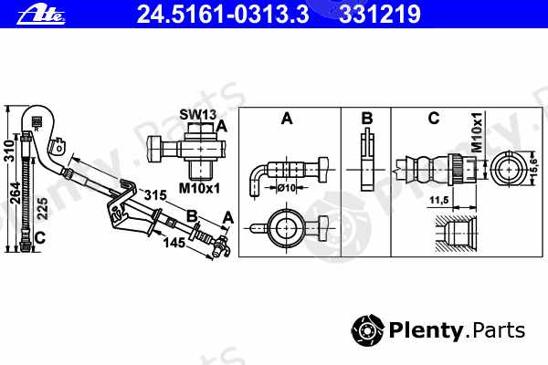  ATE part 24.5161-0313.3 (24516103133) Brake Hose