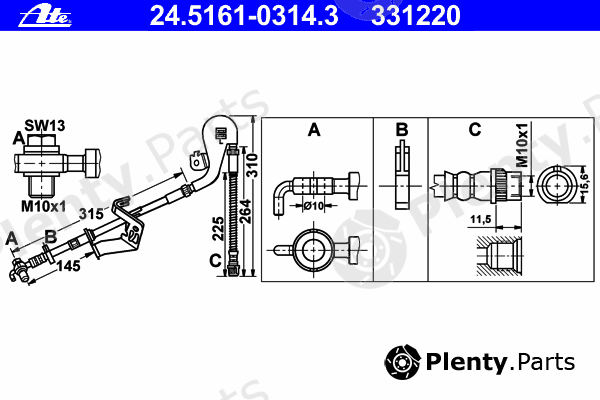 ATE part 24.5161-0314.3 (24516103143) Brake Hose