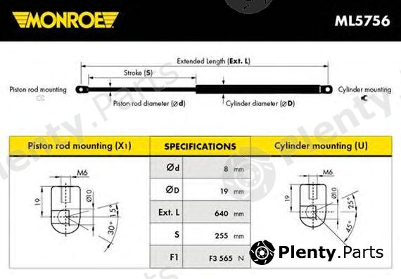  MONROE part ML5756 Gas Spring, boot-/cargo area