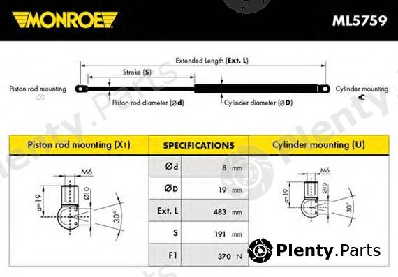  MONROE part ML5759 Gas Spring, boot-/cargo area