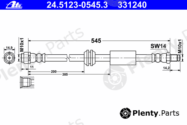  ATE part 24.5123-0545.3 (24512305453) Brake Hose