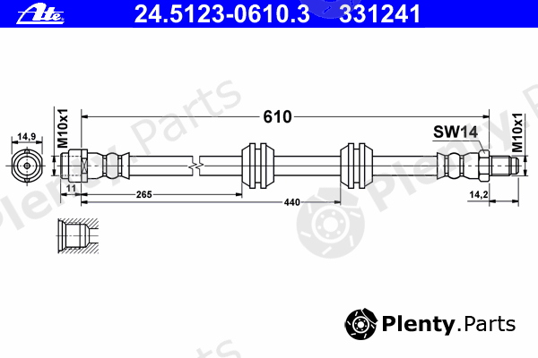  ATE part 24.5123-0610.3 (24512306103) Brake Hose