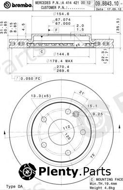  BREMBO part 09.B843.10 (09B84310) Brake Disc