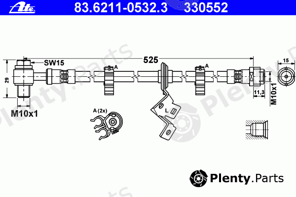  ATE part 83.6211-0532.3 (83621105323) Brake Hose