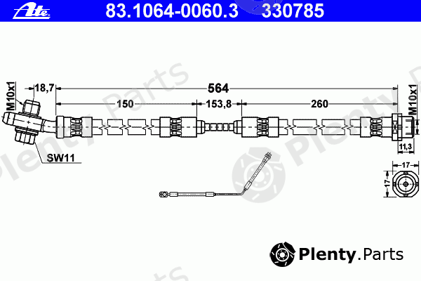  ATE part 83.1064-0060.3 (83106400603) Brake Hose