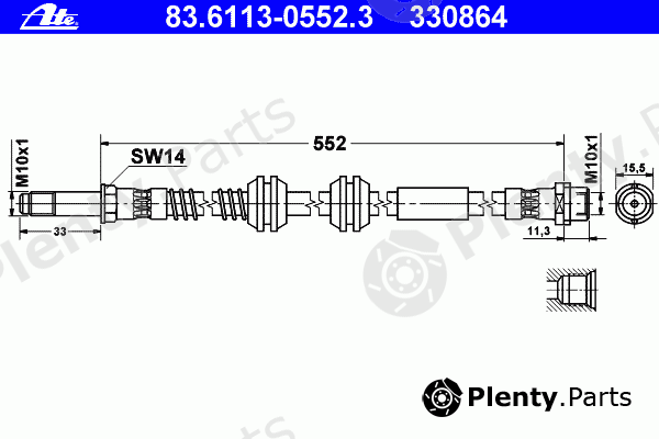 ATE part 83.6113-0552.3 (83611305523) Brake Hose