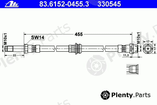  ATE part 83.6152-0455.3 (83615204553) Brake Hose