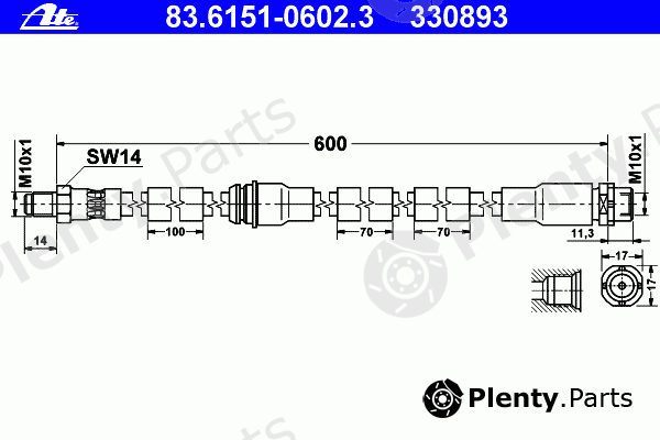  ATE part 83.6151-0602.3 (83615106023) Brake Hose