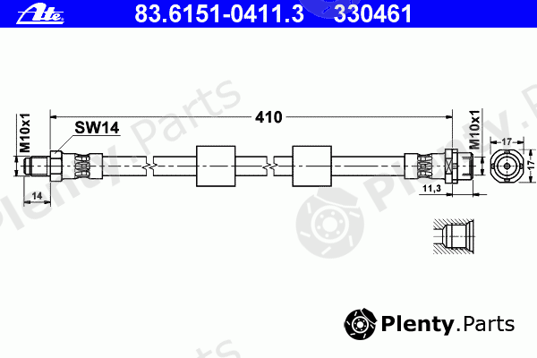  ATE part 83.6151-0411.3 (83615104113) Brake Hose