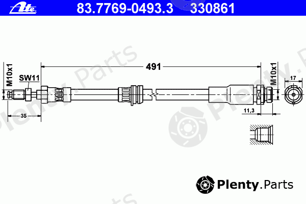  ATE part 83.7769-0493.3 (83776904933) Brake Hose