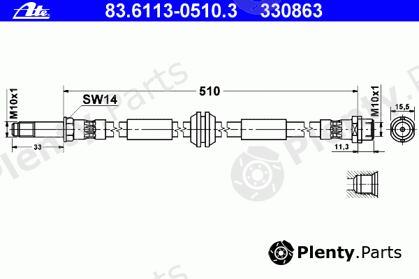  ATE part 83.6113-0510.3 (83611305103) Brake Hose