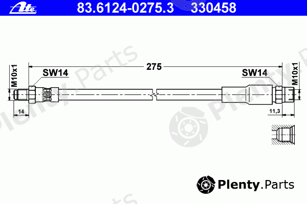  ATE part 83.6124-0275.3 (83612402753) Brake Hose