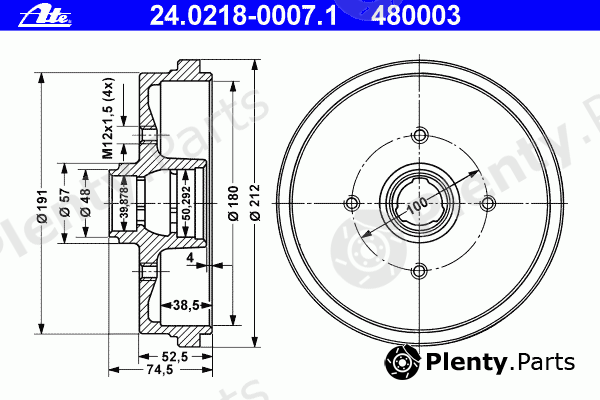  ATE part 24.0218-0007.1 (24021800071) Brake Drum