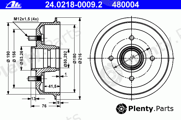  ATE part 24.0218-0009.2 (24021800092) Brake Drum