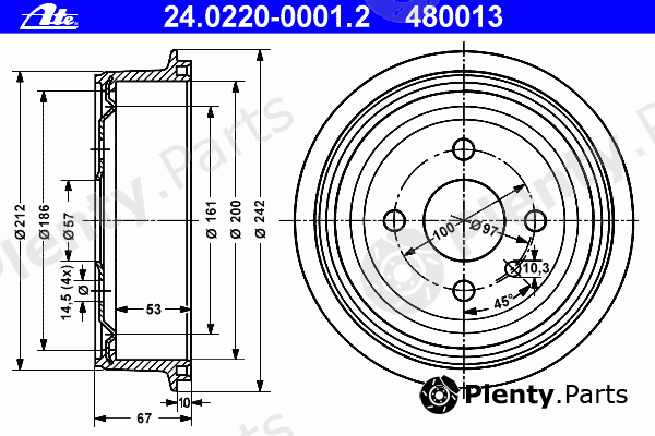  ATE part 24.0220-0001.2 (24022000012) Brake Drum