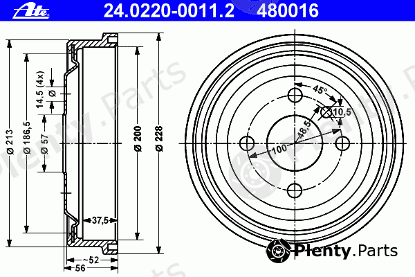  ATE part 24.0220-0011.2 (24022000112) Brake Drum
