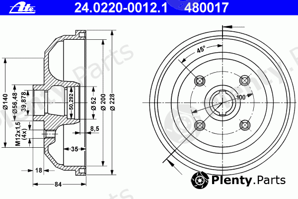  ATE part 24.0220-0012.1 (24022000121) Brake Drum