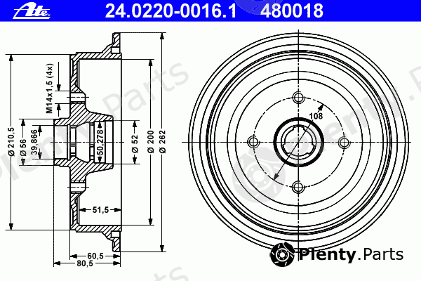 ATE part 24.0220-0016.1 (24022000161) Brake Drum