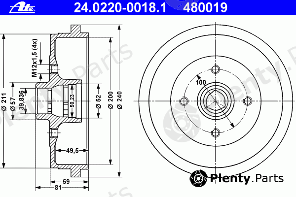  ATE part 24.0220-0018.1 (24022000181) Brake Drum