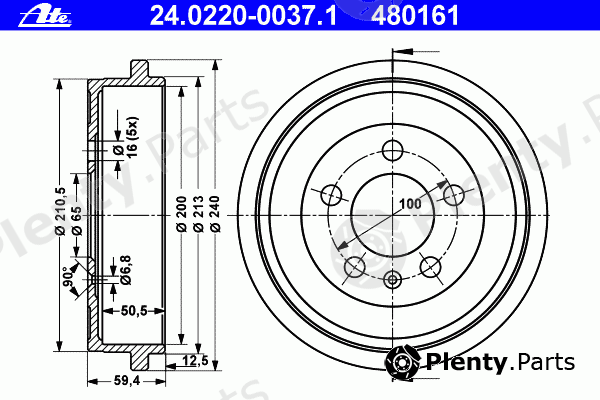  ATE part 24.0220-0037.1 (24022000371) Brake Drum