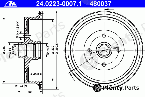  ATE part 24.0223-0007.1 (24022300071) Brake Drum