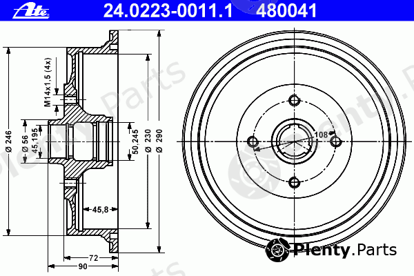  ATE part 24.0223-0011.1 (24022300111) Brake Drum