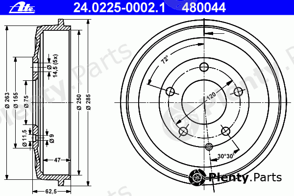  ATE part 24.0225-0002.1 (24022500021) Brake Drum