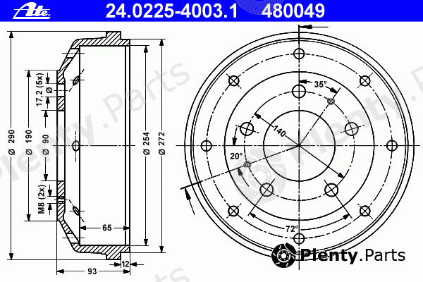  ATE part 24.0225-4003.1 (24022540031) Brake Drum