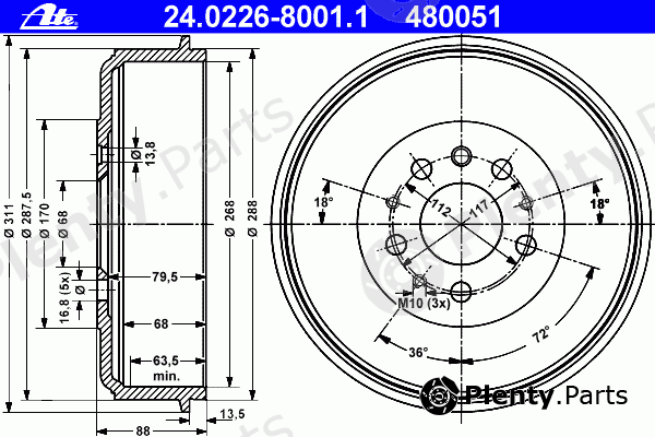  ATE part 24.0226-8001.1 (24022680011) Brake Drum