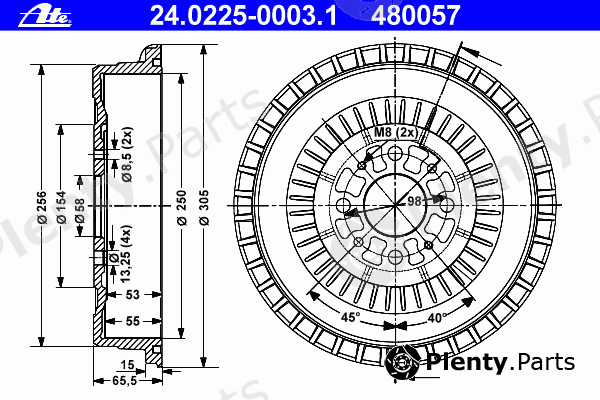  ATE part 24.0225-0003.1 (24022500031) Brake Drum