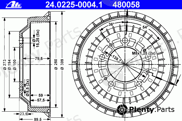  ATE part 24.0225-0004.1 (24022500041) Brake Drum