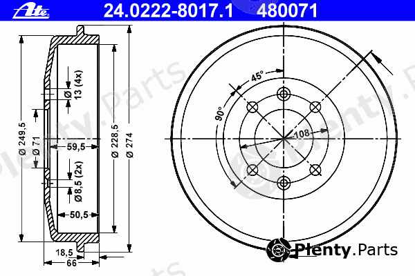  ATE part 24.0222-8017.1 (24022280171) Brake Drum