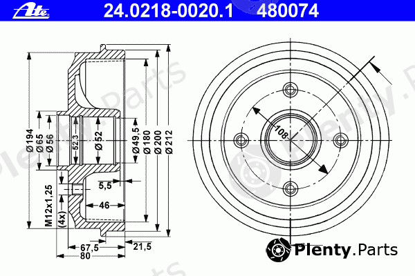  ATE part 24.0218-0020.1 (24021800201) Brake Drum